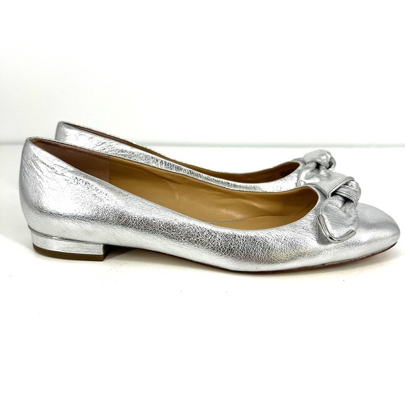 Michael Kors Liza Leather Ballet Flats Slip On Womens Size US 9 M Silver Bow - Picture 1 of 10